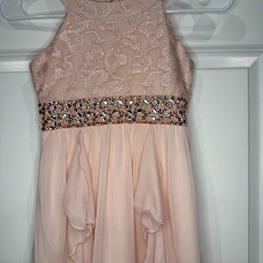 My Michelle Girls Pink Lace‎ Beaded High Low Dress Pageant Party Size 7 - Picture 2 of 8